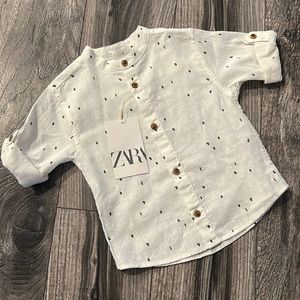 Zara linen blend cotton dress shirt baby boy 9-12 months new white black polka